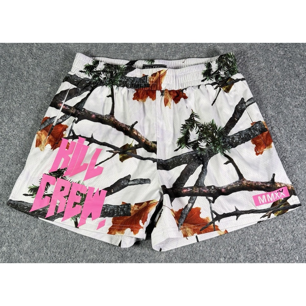 Kill Crew Shorts Mens XL White Pink Muay Thai Tree Print Training Gym MMA 3.5"